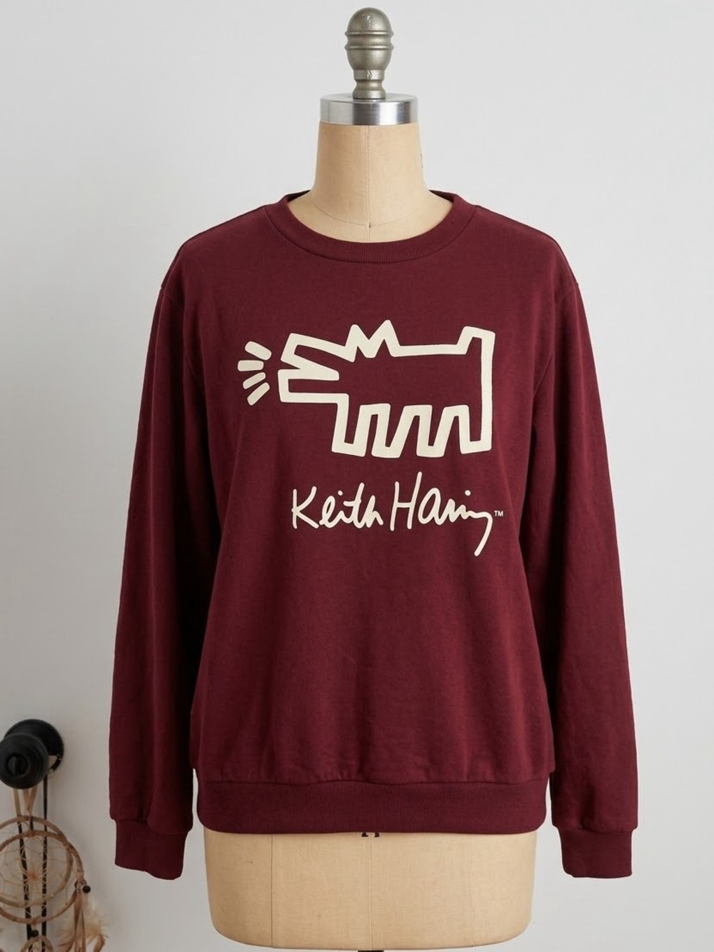 Keith Haring Barking Dog Sweatshirt Maroon Graphic Crewneck Women’s Sz L